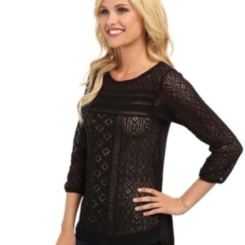 Lucky Brand Elegant Black Lace Stretchy Women's Top